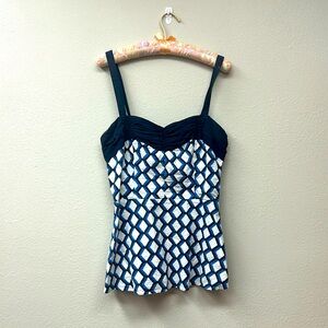 Navy and blue Girls From Savoy's honeycomb corset-tank with tie on back.